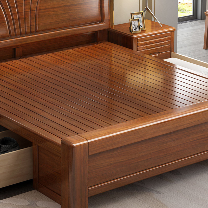 Traditional Style Bed Frame Walnut Standard Bed with Headboard