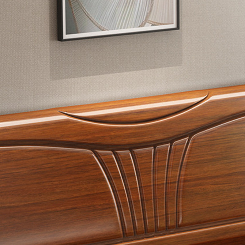 Traditional Style Bed Frame Walnut Standard Bed with Headboard