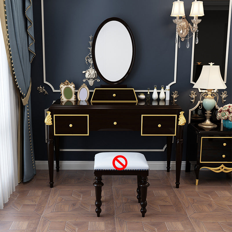 Black/White Vanity Wood Mirrored Makeup Dressing Table Stool Set