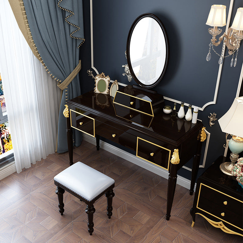 Black/White Vanity Wood Mirrored Makeup Dressing Table Stool Set