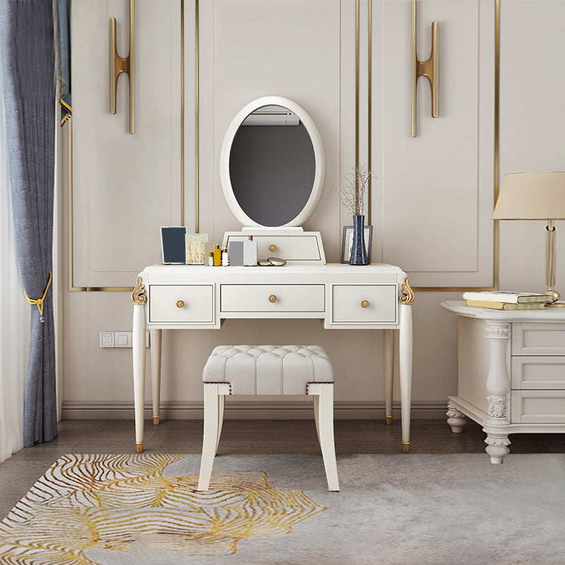 Black/White Vanity Wood Mirrored Makeup Dressing Table Stool Set