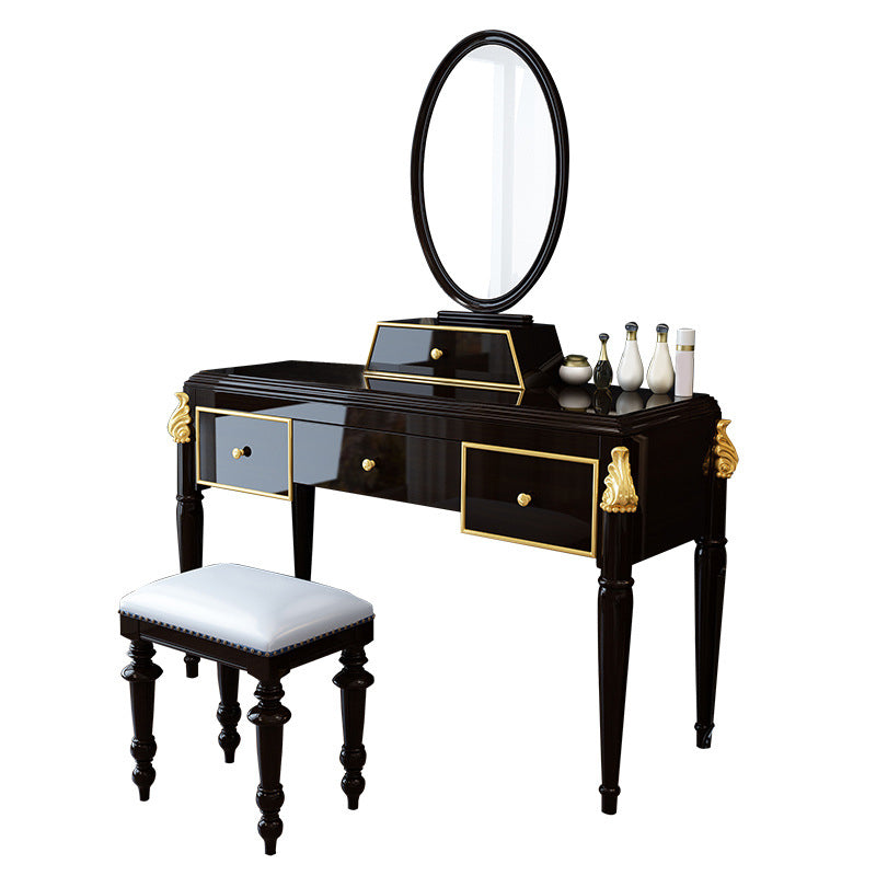 Black/White Vanity Wood Mirrored Makeup Dressing Table Stool Set
