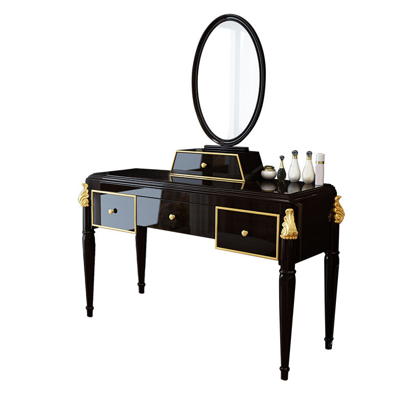 Black/White Vanity Wood Mirrored Makeup Dressing Table Stool Set