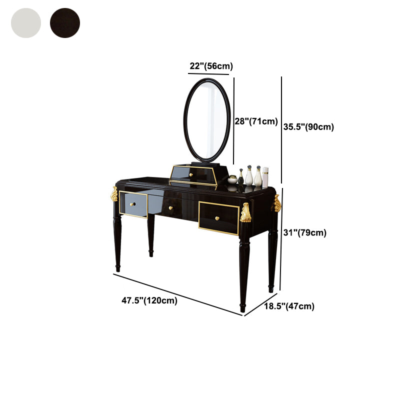 Black/White Vanity Wood Mirrored Makeup Dressing Table Stool Set