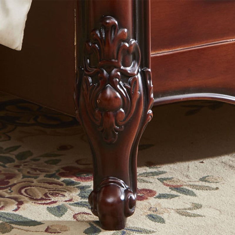 84.65 inch Wide Victorian Bed Rubberwood Bed Frame with Upholstered Headboard