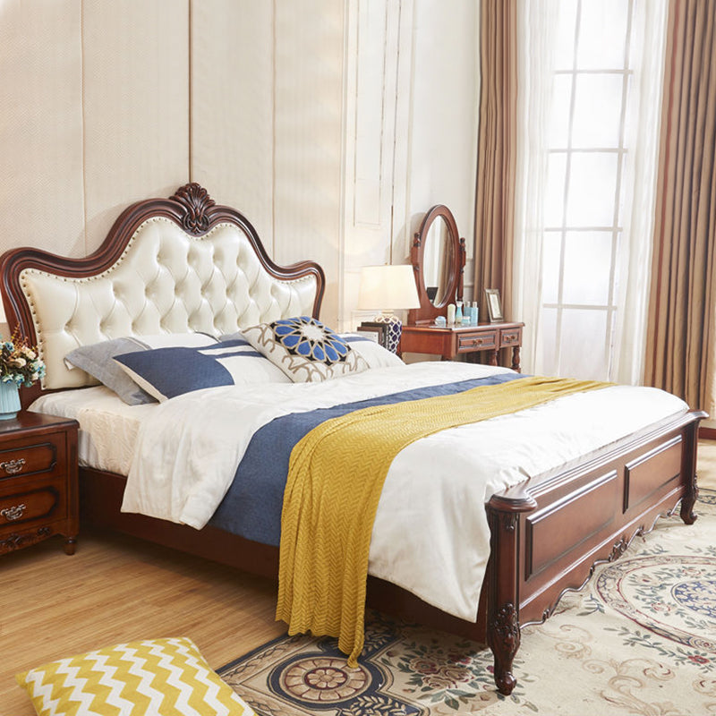 84.65 inch Wide Victorian Bed Rubberwood Bed Frame with Upholstered Headboard