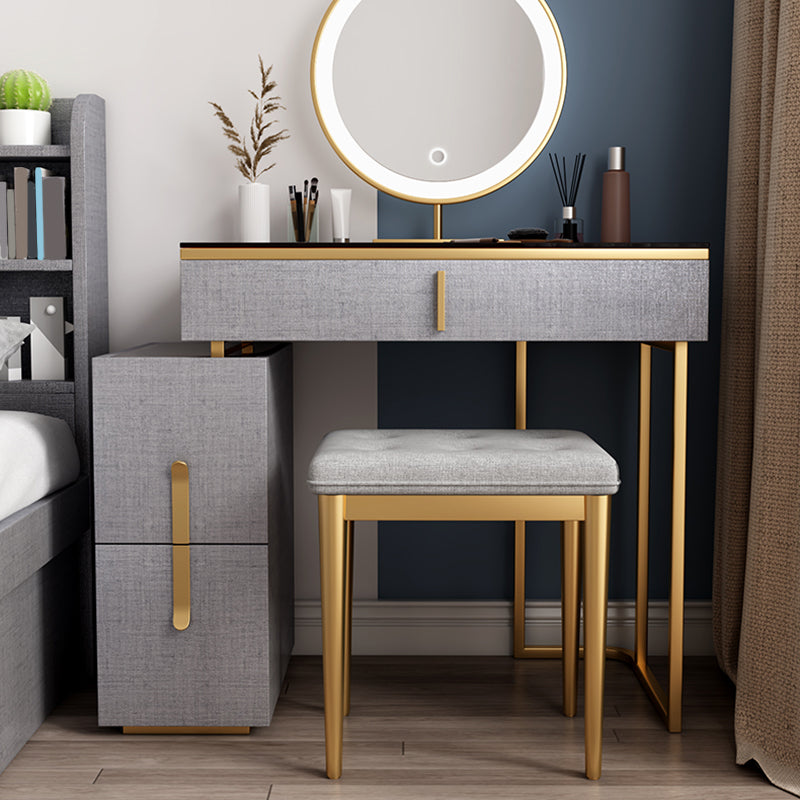 3-Drawer Glass Vanity Table with Stool Glam 26.4" W Dressing Table