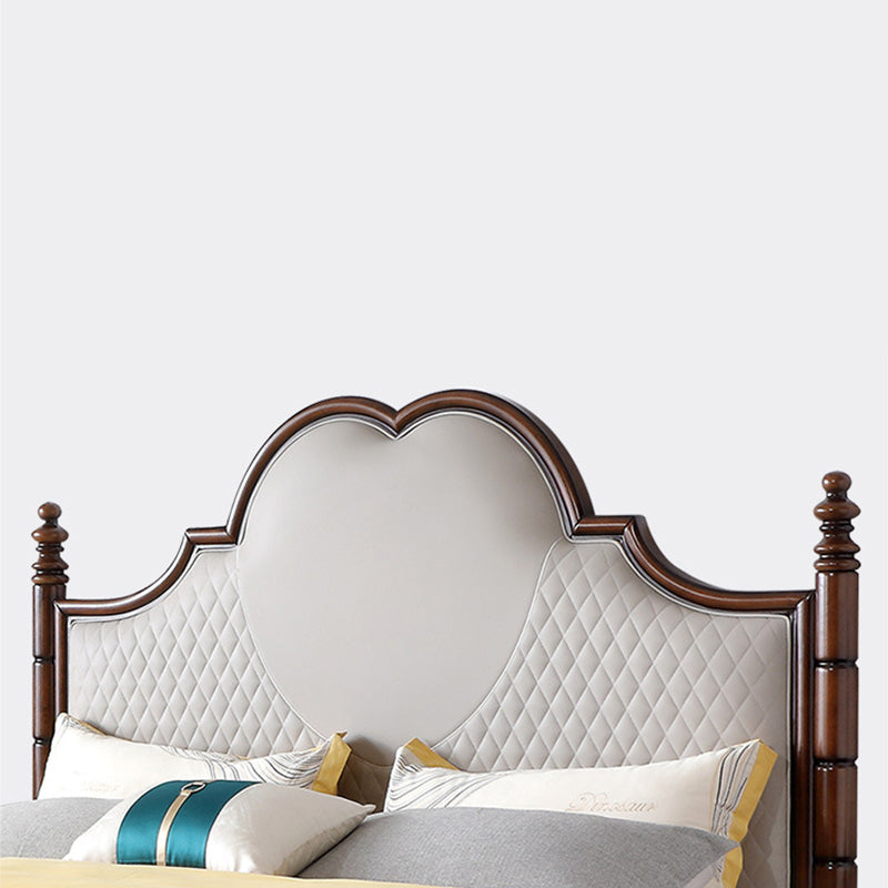 84.65 inch Wide Victorian Bed Frame Rubberwood Standard Bed with Upholstered Headboard