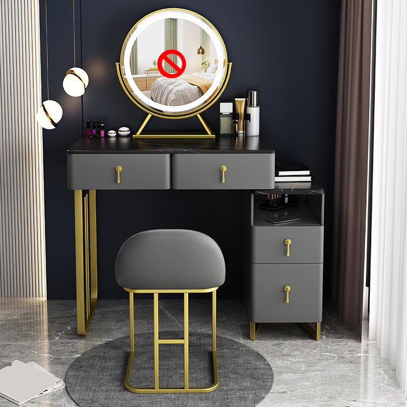 33.5" W Slate Vanity Table Modern 4 Drawers Makeup Vanity Table with Stool