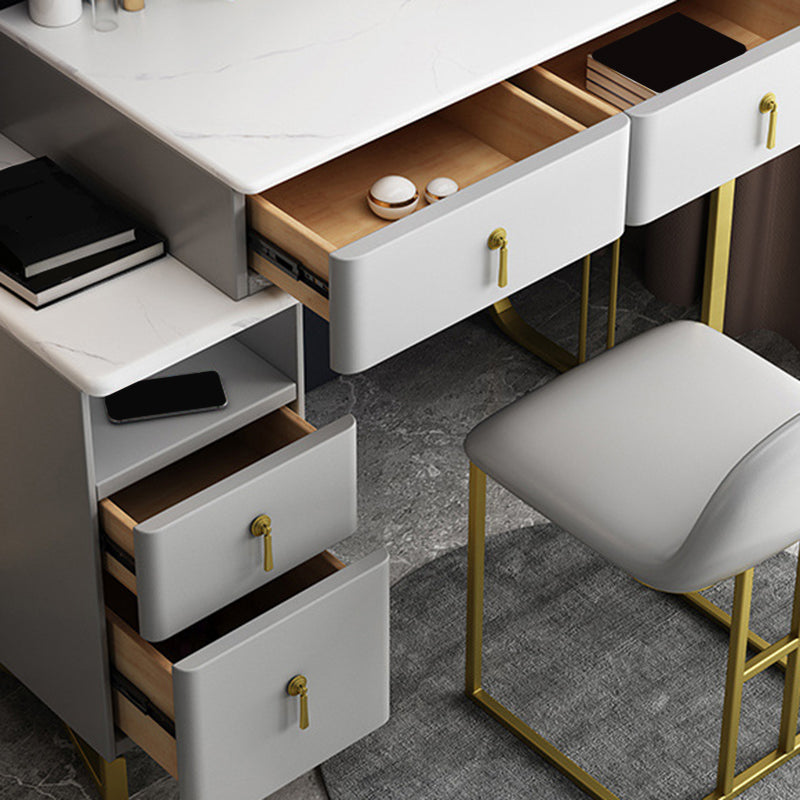 33.5" W Slate Vanity Table Modern 4 Drawers Makeup Vanity Table with Stool