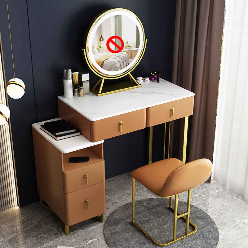 33.5" W Slate Vanity Table Modern 4 Drawers Makeup Vanity Table with Stool