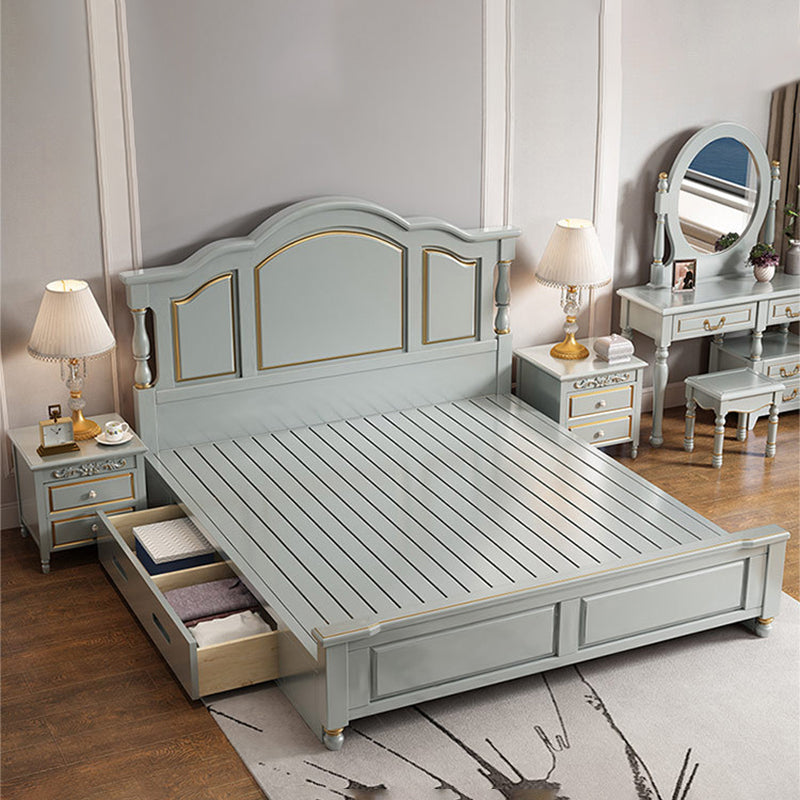 84.65 inch Wide Rustic Bed Frame Pine Wood Panel Bed with Headboard