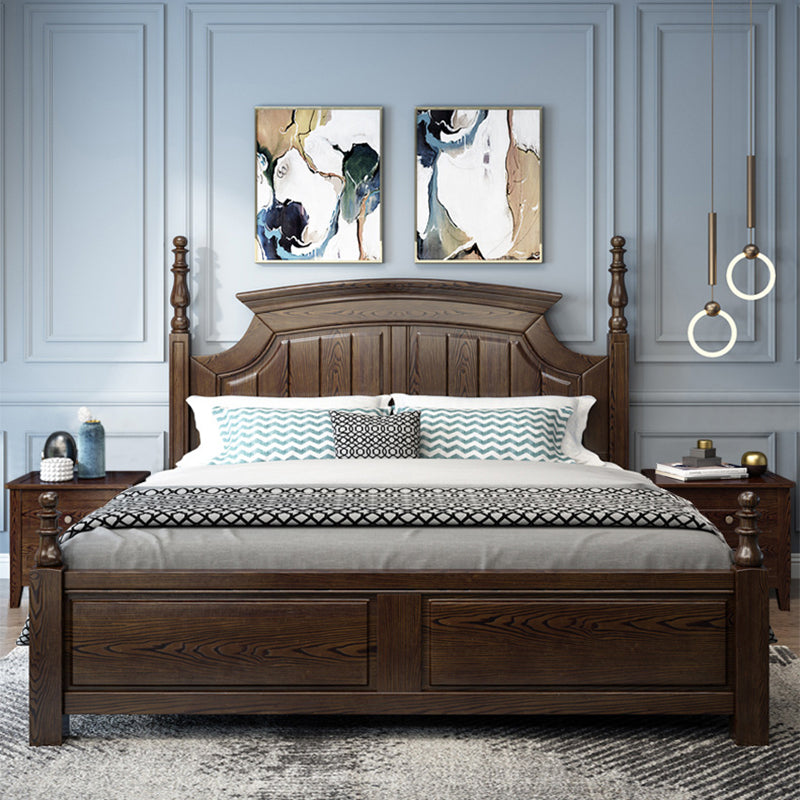 Rustic Style Bed Frame Solid Wood Standard Bed with Headboard