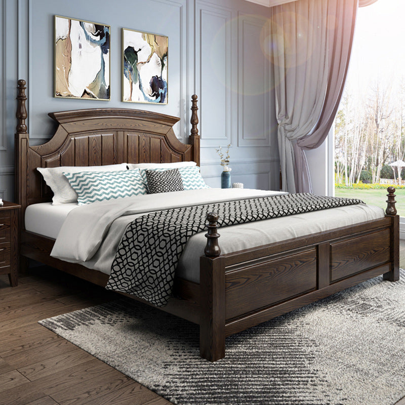 Rustic Style Bed Frame Solid Wood Standard Bed with Headboard
