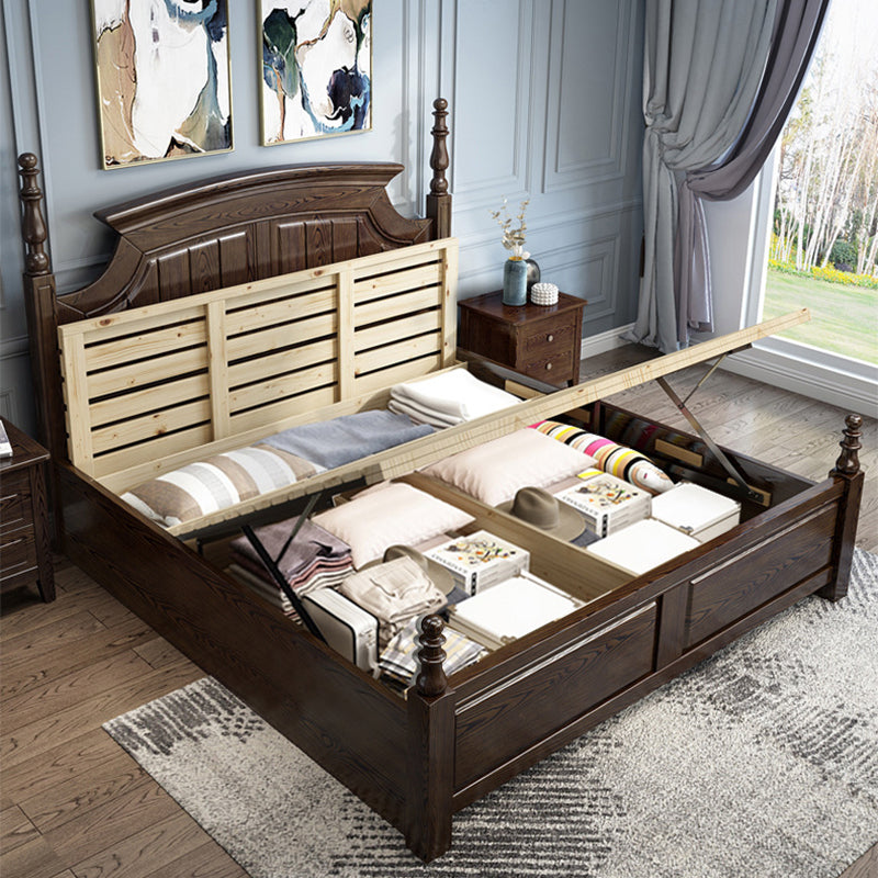Rustic Style Bed Frame Solid Wood Standard Bed with Headboard