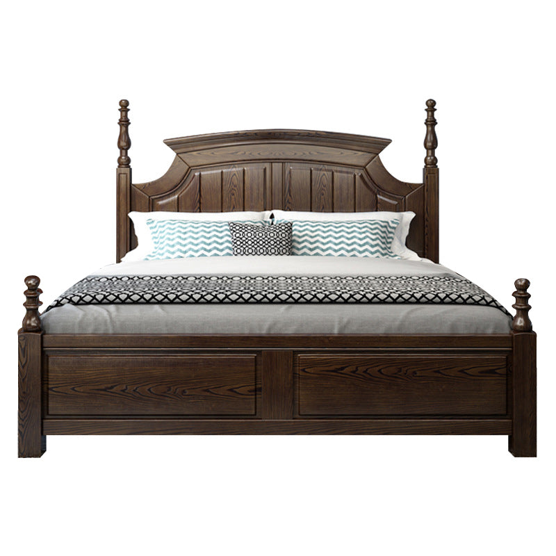 Rustic Style Bed Frame Solid Wood Standard Bed with Headboard