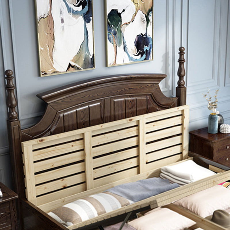 Rustic Style Bed Frame Solid Wood Standard Bed with Headboard