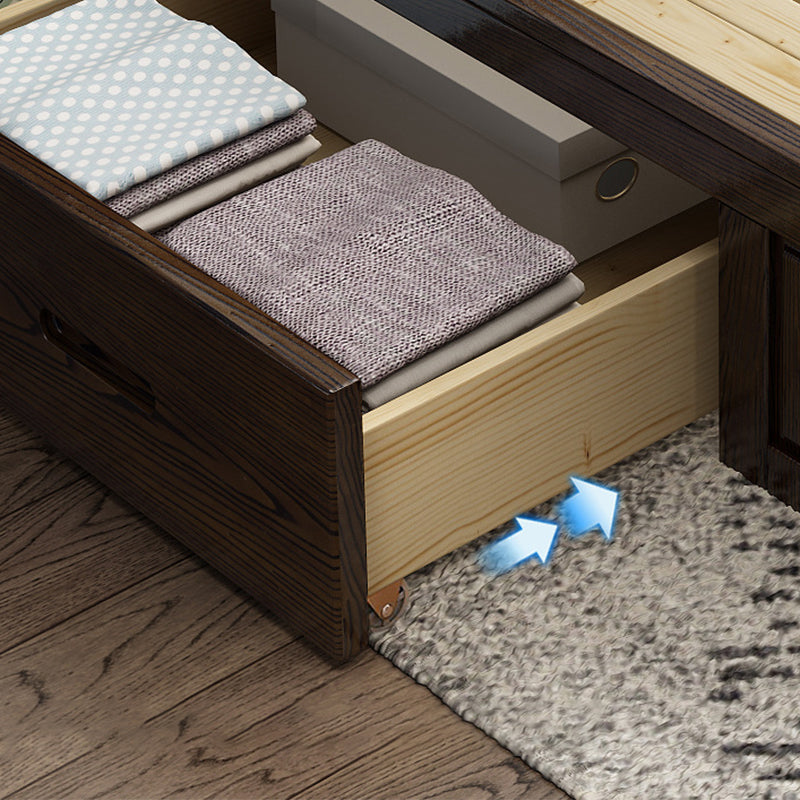 Rustic Style Bed Frame Solid Wood Standard Bed with Headboard