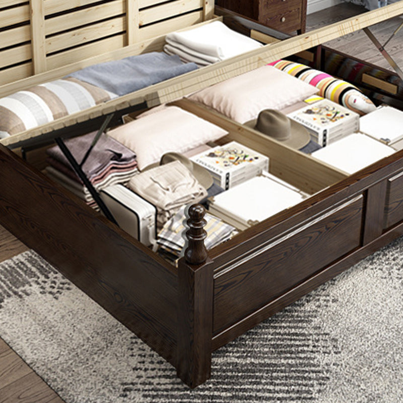 Rustic Style Bed Frame Solid Wood Standard Bed with Headboard