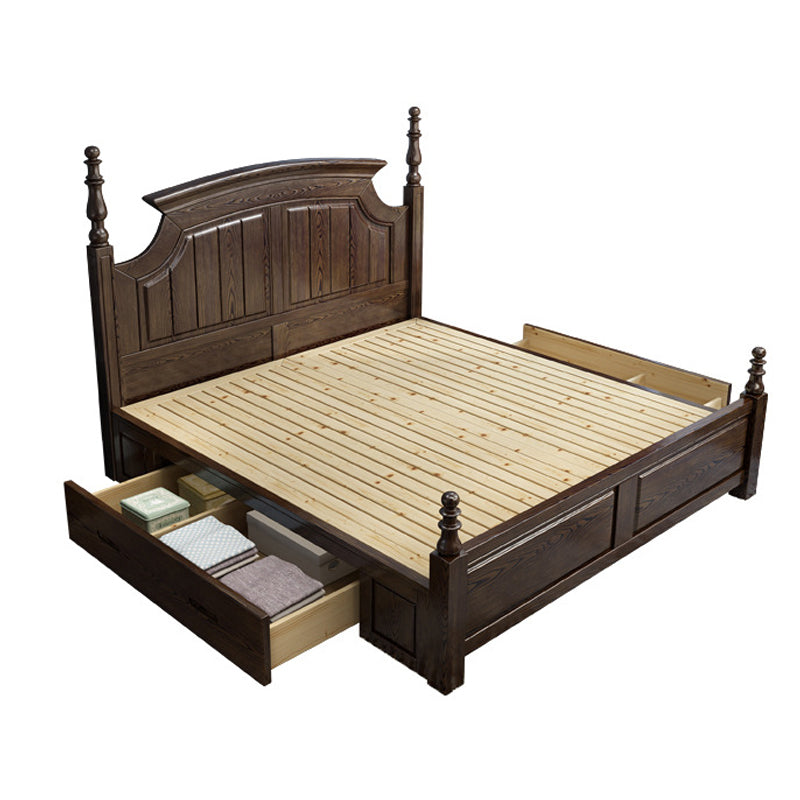 Rustic Style Bed Frame Solid Wood Standard Bed with Headboard