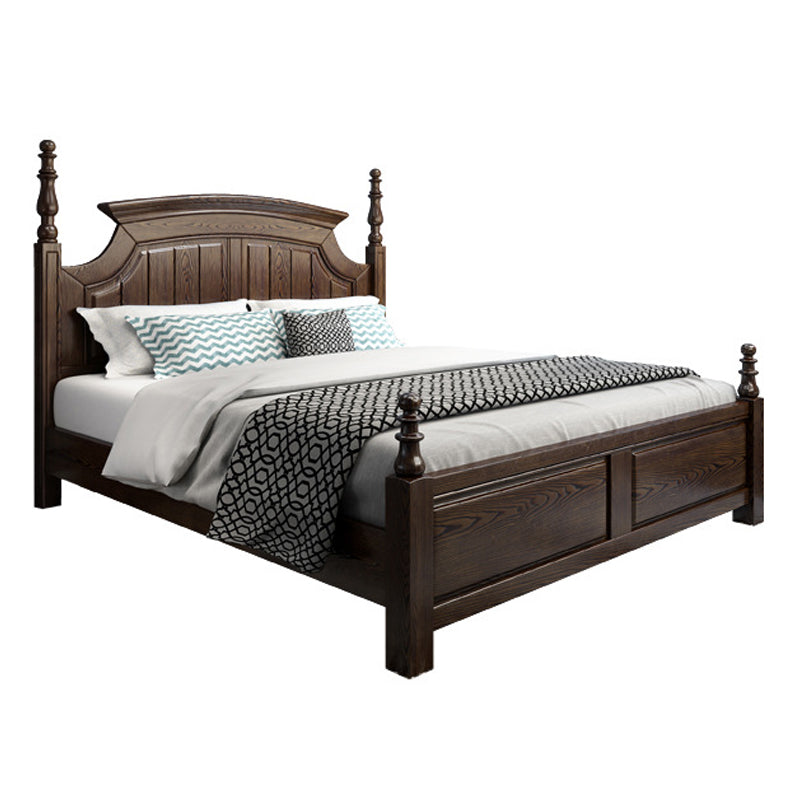 Rustic Style Bed Frame Solid Wood Standard Bed with Headboard