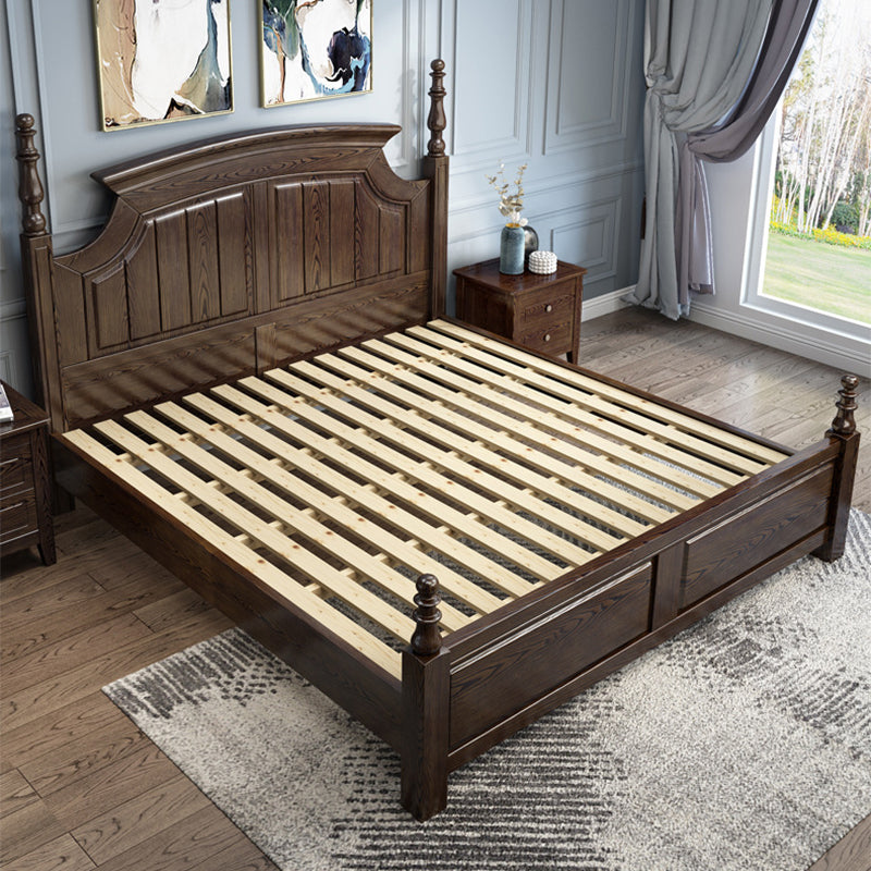 Rustic Style Bed Frame Solid Wood Standard Bed with Headboard