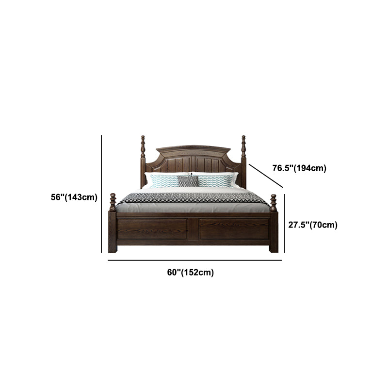 Rustic Style Bed Frame Solid Wood Standard Bed with Headboard