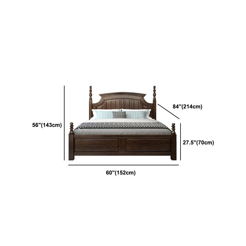 Rustic Style Bed Frame Solid Wood Standard Bed with Headboard