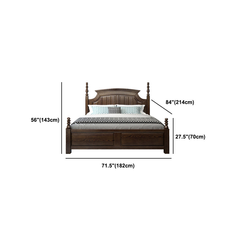 Rustic Style Bed Frame Solid Wood Standard Bed with Headboard