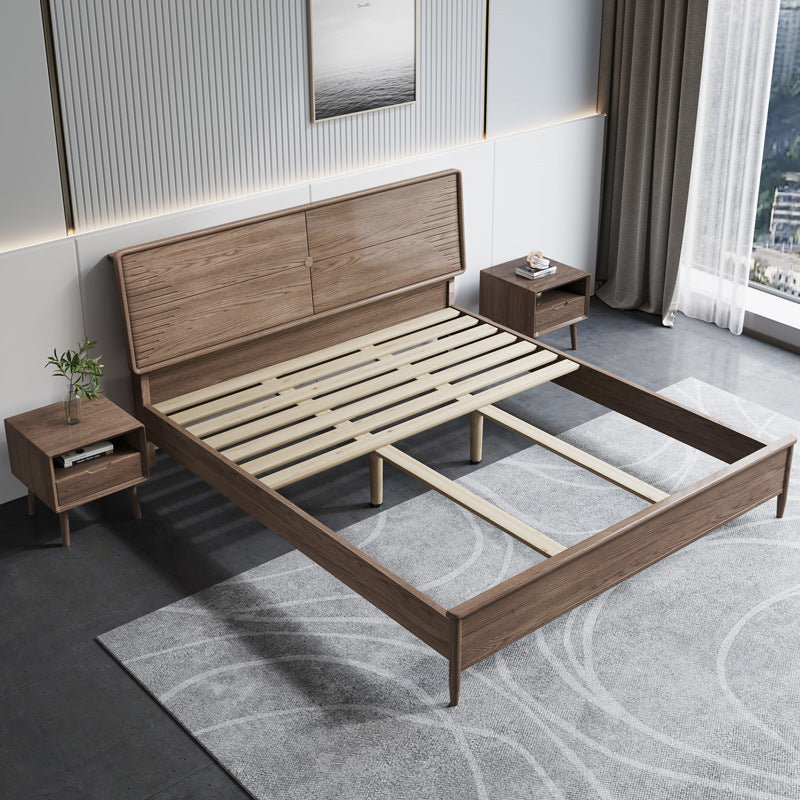 84.65 inch Wide Mid-century Bed Frame Solid Wood Bed with Headboard