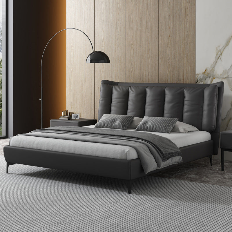 Mid-Century Modern Standard Bed with Legs and Wingback Headboard