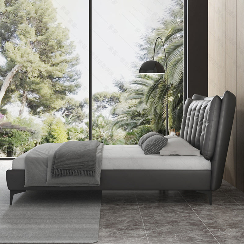 Mid-Century Modern Standard Bed with Legs and Wingback Headboard