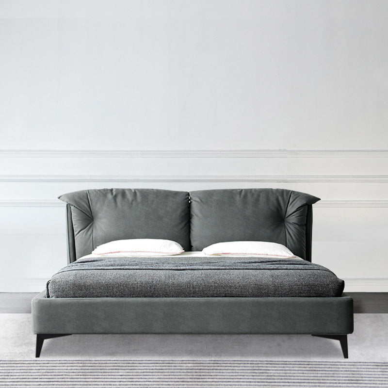 Grey Standard Bed with Rectangular Panel Headboard and Metal Legs