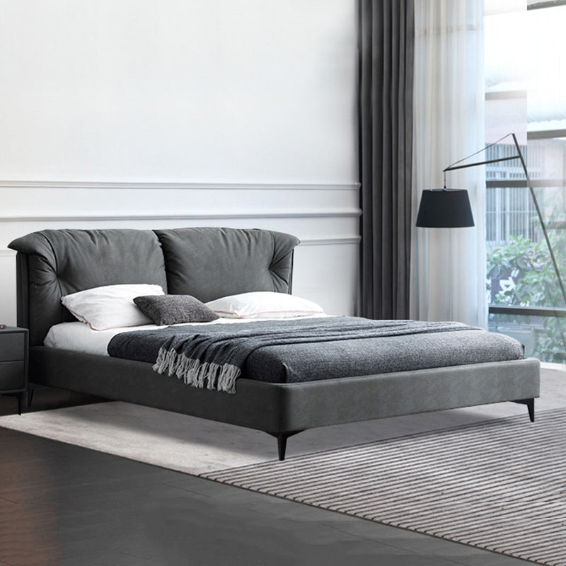 Grey Standard Bed with Rectangular Panel Headboard and Metal Legs