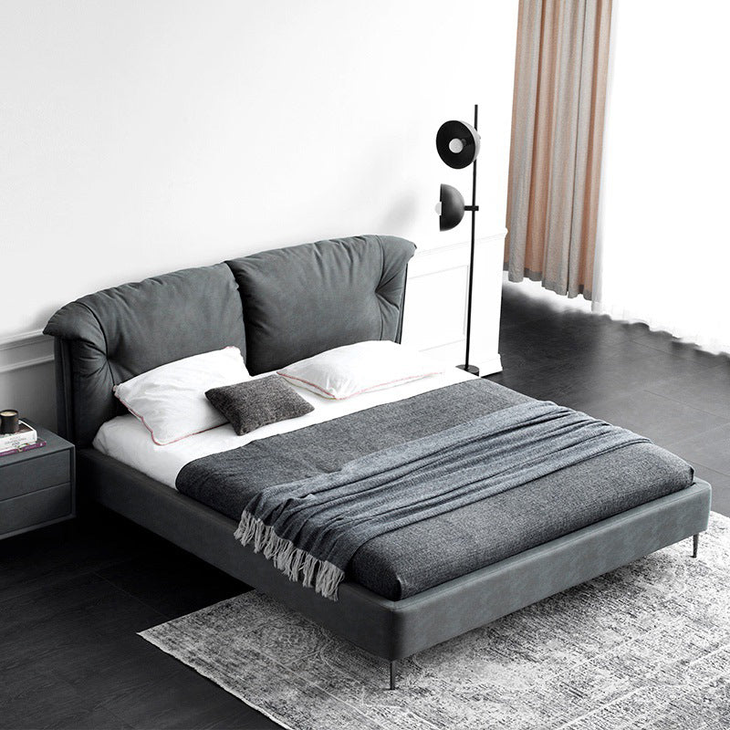 Grey Standard Bed with Rectangular Panel Headboard and Metal Legs