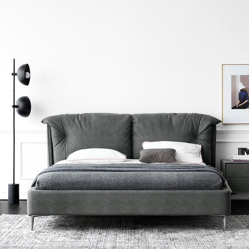 Grey Standard Bed with Rectangular Panel Headboard and Metal Legs