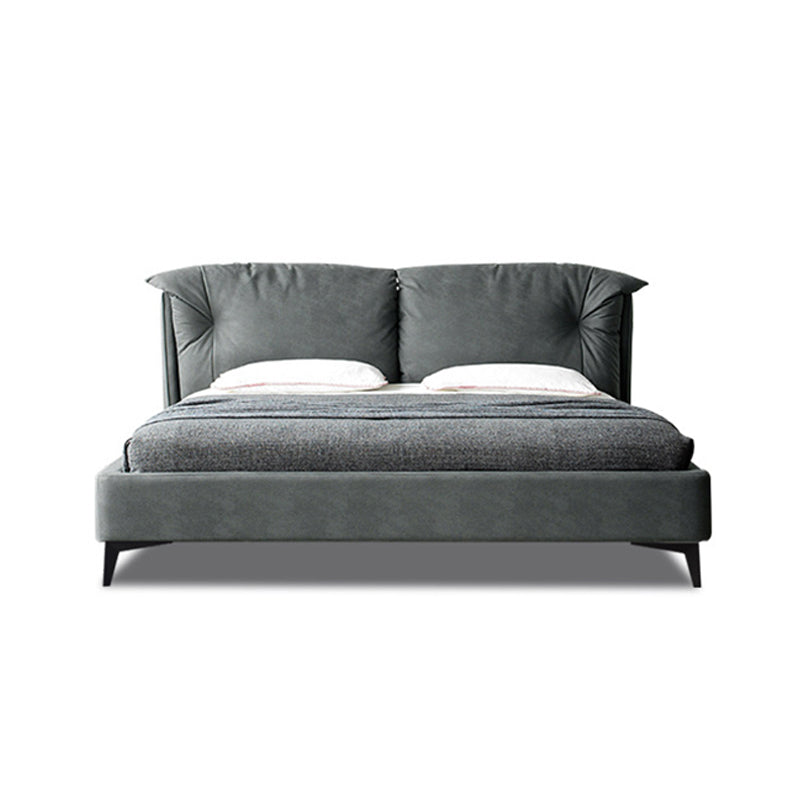 Grey Standard Bed with Rectangular Panel Headboard and Metal Legs