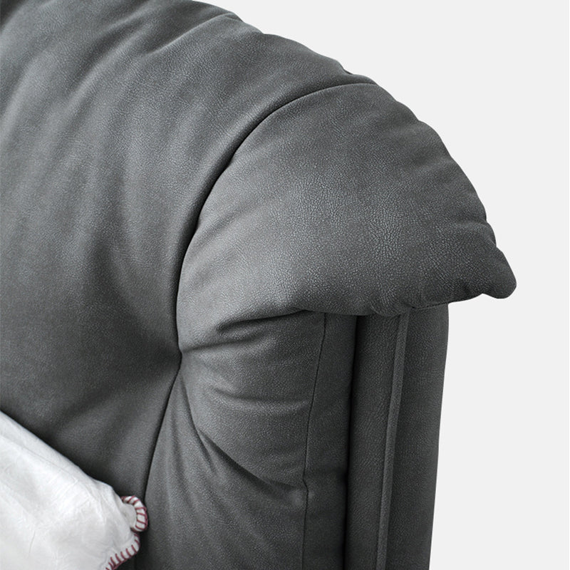 Grey Standard Bed with Rectangular Panel Headboard and Metal Legs