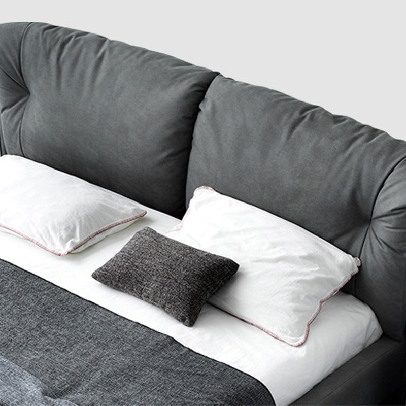 Grey Standard Bed with Rectangular Panel Headboard and Metal Legs