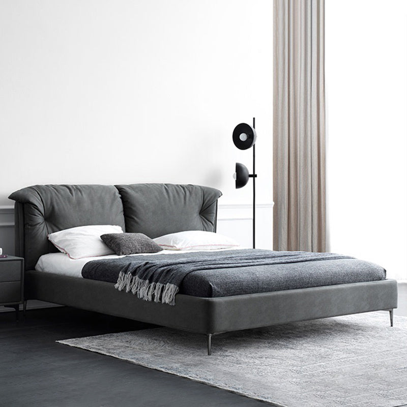 Grey Standard Bed with Rectangular Panel Headboard and Metal Legs