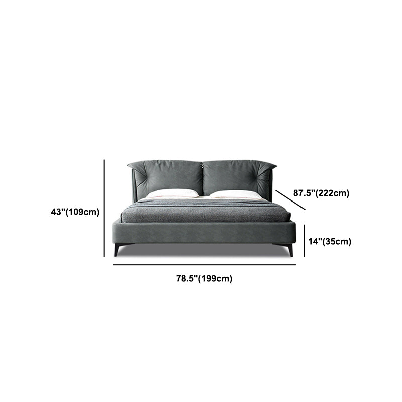 Grey Standard Bed with Rectangular Panel Headboard and Metal Legs