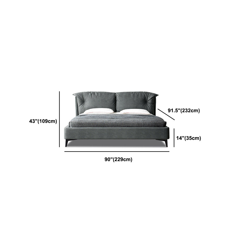 Grey Standard Bed with Rectangular Panel Headboard and Metal Legs