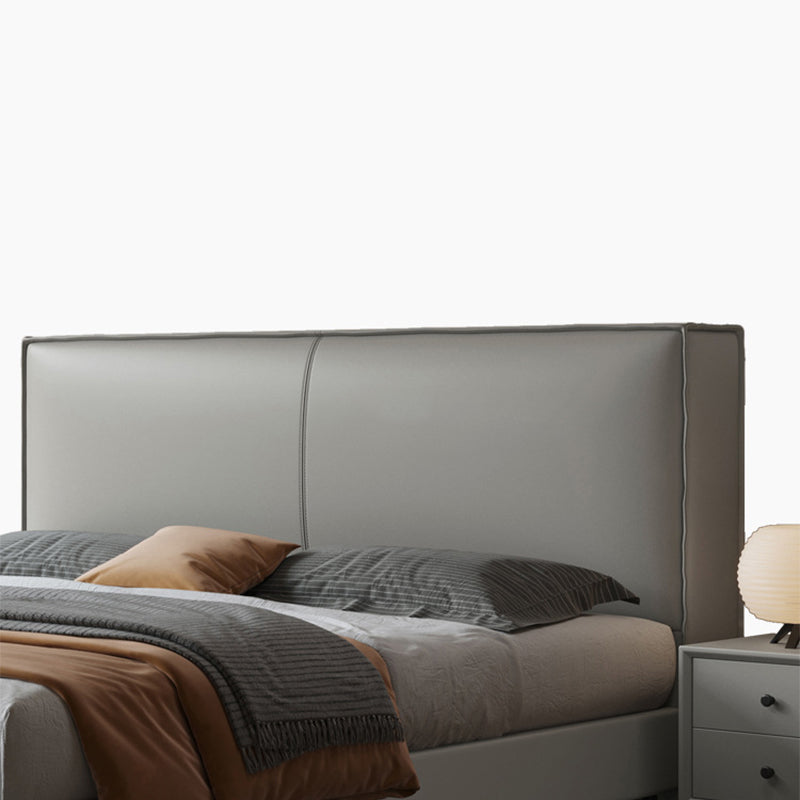 Grey Wooden Standard Bed with Rectangular Leather Panel Headboard
