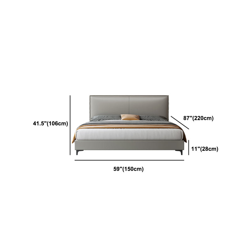 Grey Wooden Standard Bed with Rectangular Leather Panel Headboard