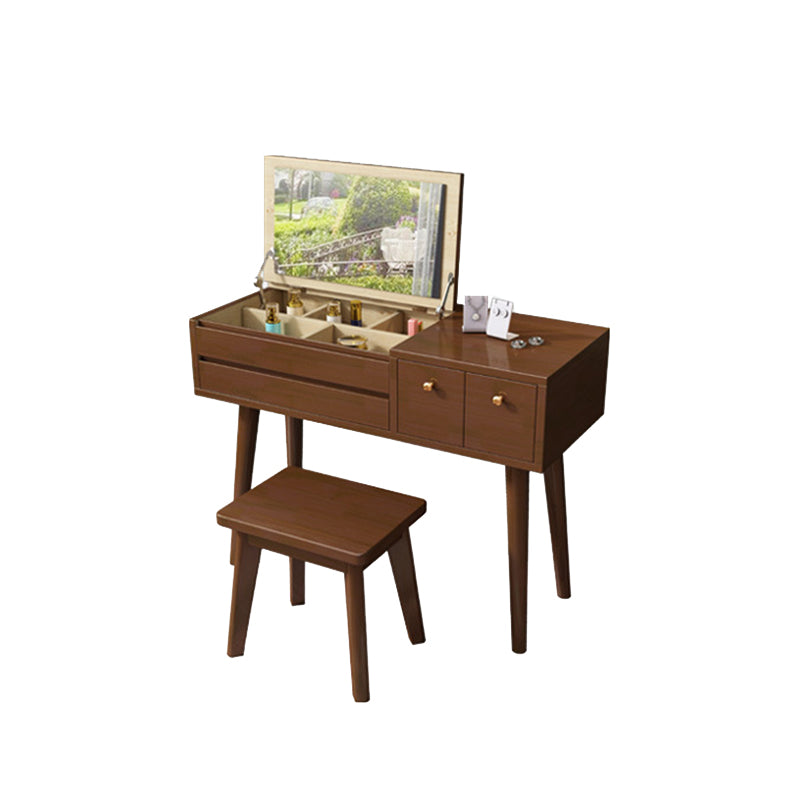 Flip Single Mirror Vanity Desk 3 Drawers Rubber Wood Dresser