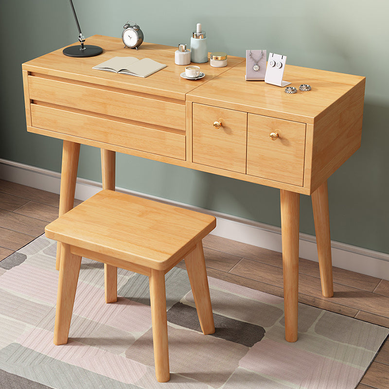 Flip Single Mirror Vanity Desk 3 Drawers Rubber Wood Dresser