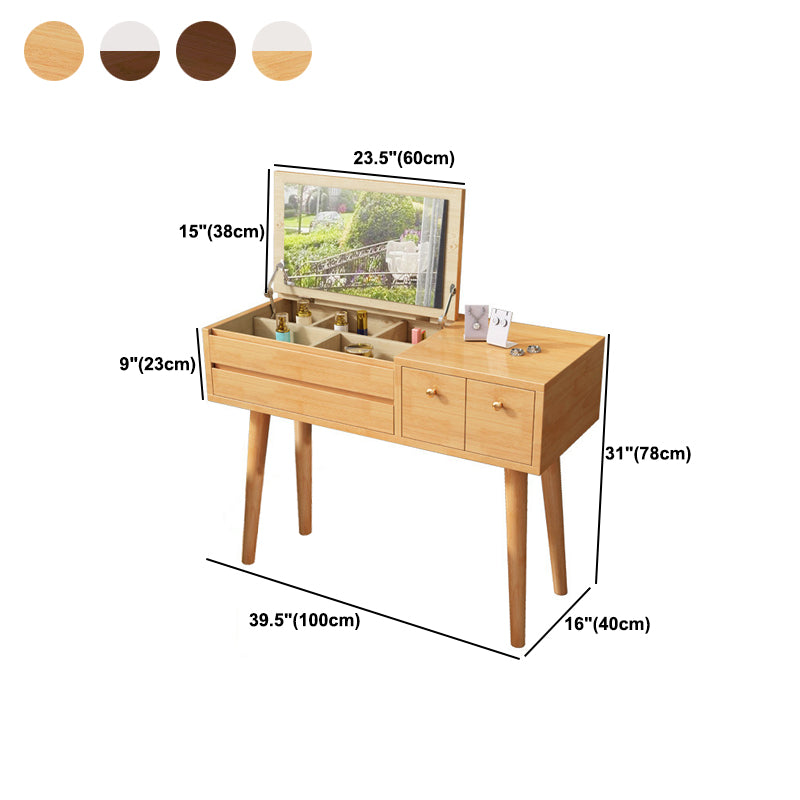 Flip Single Mirror Vanity Desk 3 Drawers Rubber Wood Dresser