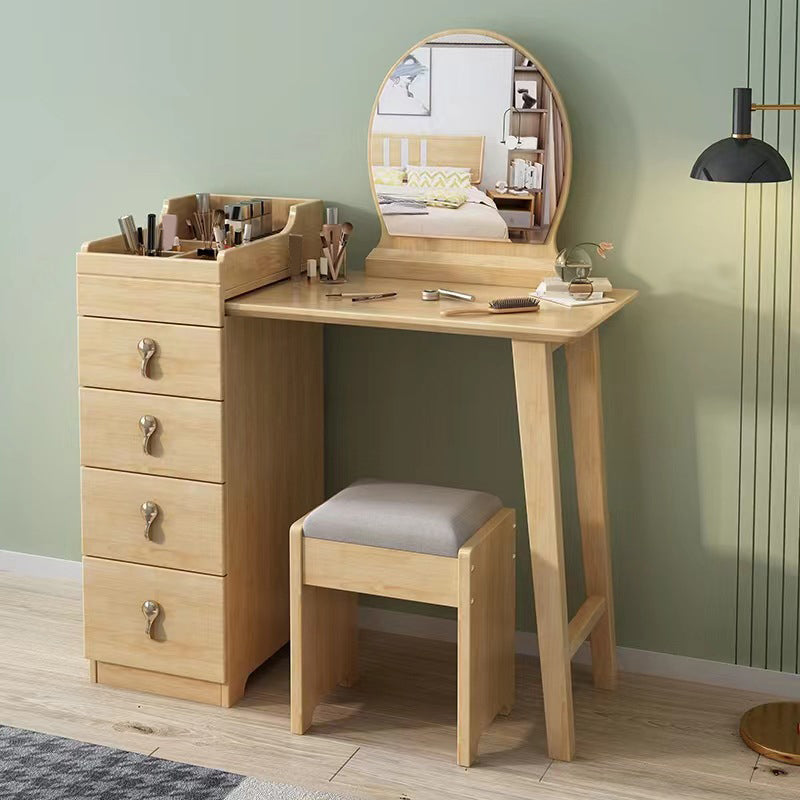 Mirror & 4 Drawers Makeup Vanity Nordic Solid Wood Dressing Table