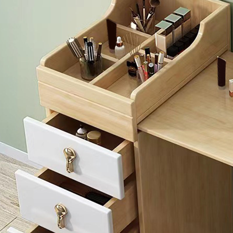 Mirror & 4 Drawers Makeup Vanity Nordic Solid Wood Dressing Table
