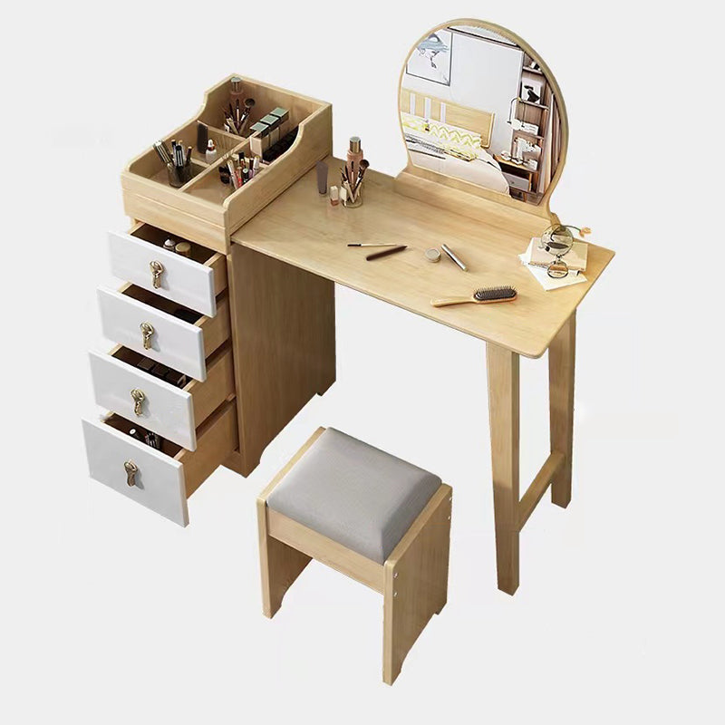 Mirror & 4 Drawers Makeup Vanity Nordic Solid Wood Dressing Table
